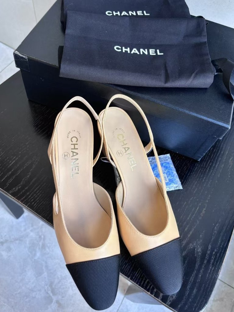 Chanel Twotone Square Toe Slingback Pumps